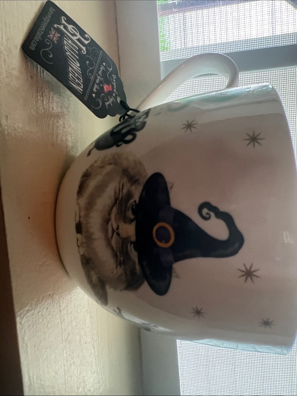Halloween Cat Witch Ceramic Mug - White
